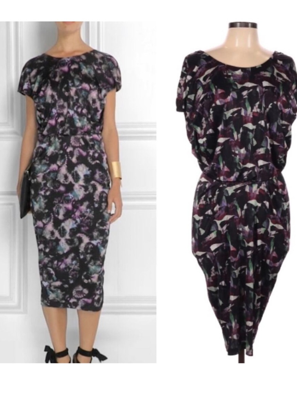 SALONI Ruched Back Dress Black Purple Size 6 EUC